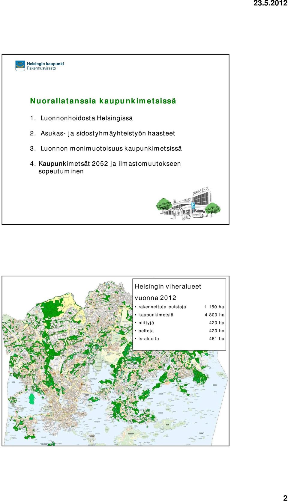 Kaupunkimetsät 2052 ja ilmastomuutokseen sopeutuminen Helsingin viheralueet vuonna 2012