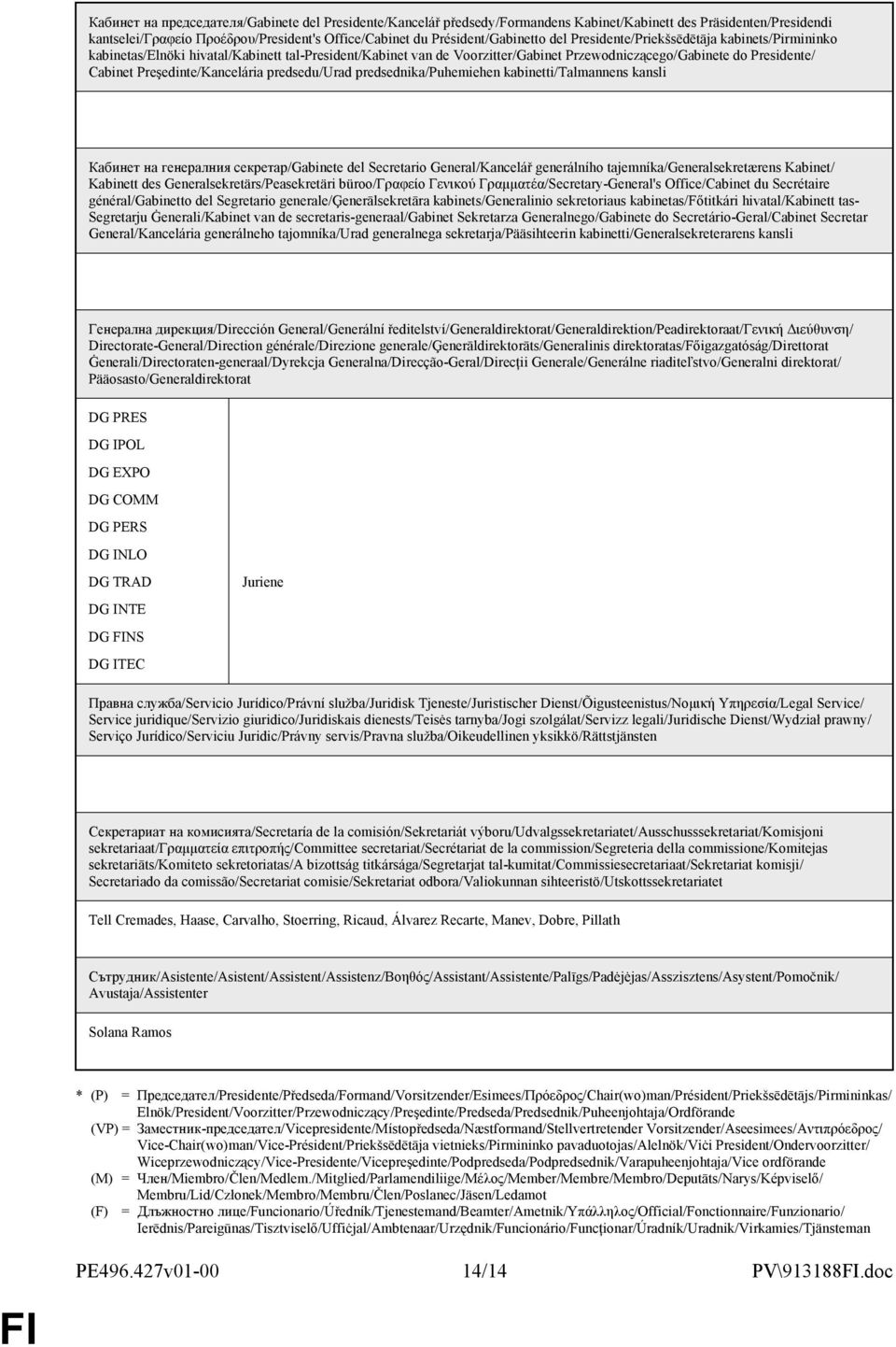 Preşedinte/Kancelária predsedu/urad predsednika/puhemiehen kabinetti/talmannens kansli Кабинет на генералния секретар/gabinete del Secretario General/Kancelář generálního tajemníka/generalsekretærens