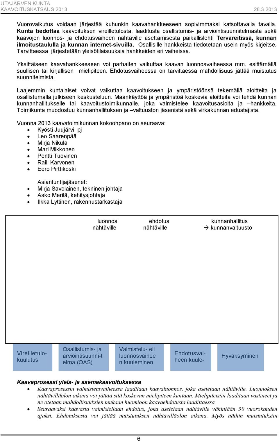 kunnan ilmoitustaululla ja kunnan internet-sivuilla. Osallisille hankkeista tiedotetaan usein myös kirjeitse. Tarvittaessa järjestetään yleisötilaisuuksia hankkeiden eri vaiheissa.