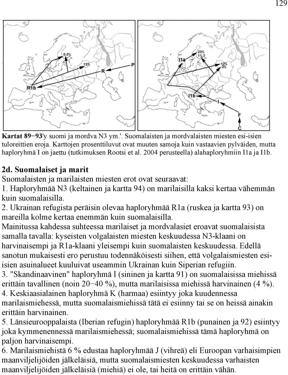 Suomalaiset ja marit Suomalaisten ja marilaisten miesten erot ovat seuraavat: 1. Haploryhmää N3 (keltainen ja kartta 94) on marilaisilla kaksi kertaa vähemmän kuin suomalaisilla. 2.