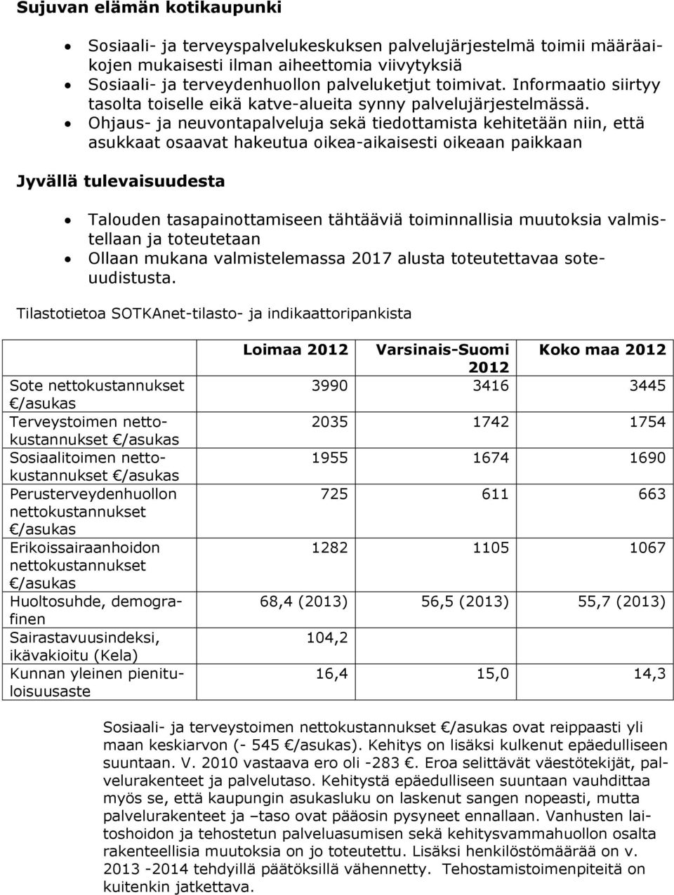 Ohjaus- ja neuvontapalveluja sekä tiedottamista kehitetään niin, että asukkaat osaavat hakeutua oikea-aikaisesti oikeaan paikkaan Jyvällä tulevaisuudesta Talouden tasapainottamiseen tähtääviä