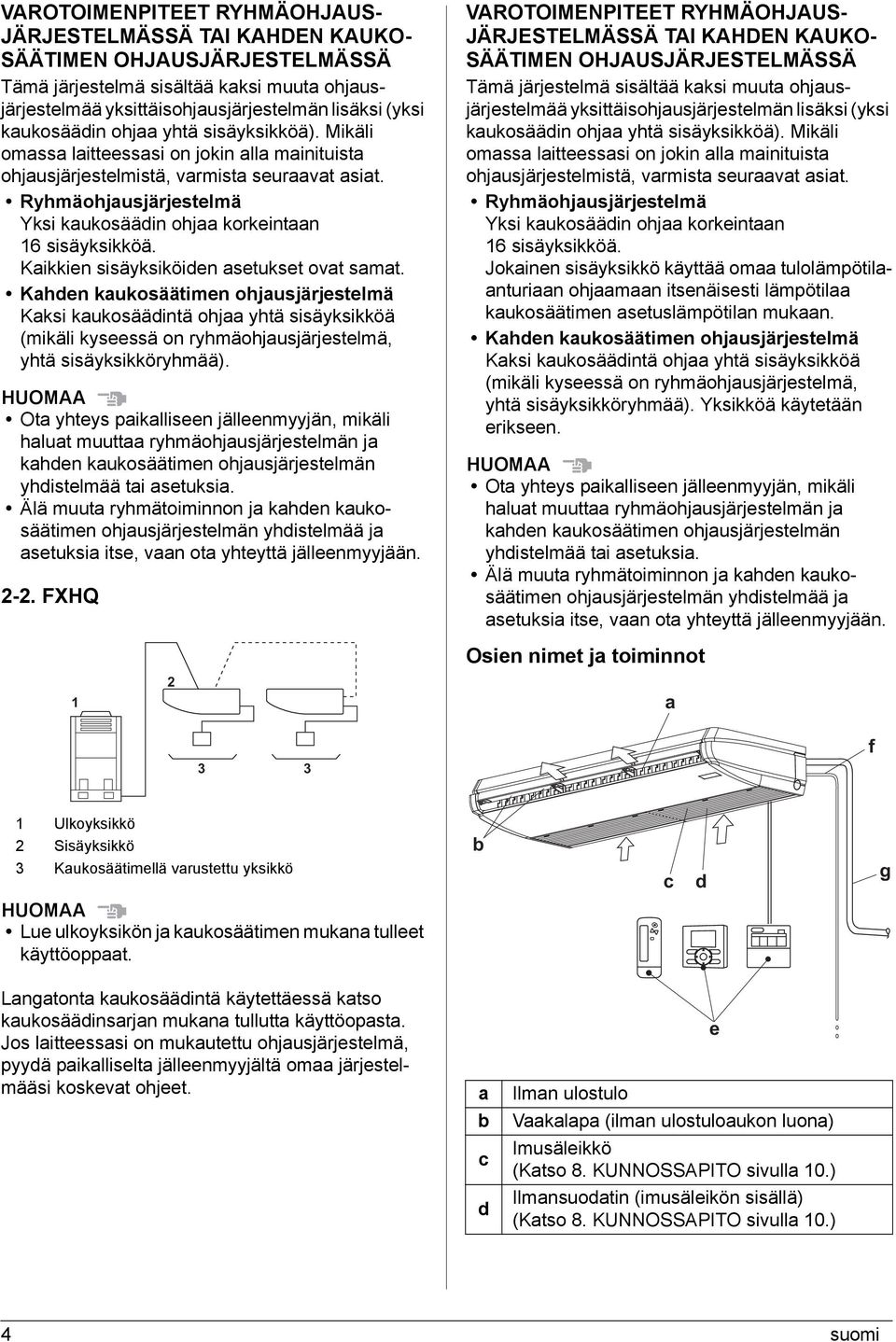 Ryhmäohjausjärjestelmä Yksi kaukosäädin ohjaa korkeintaan 6 sisäyksikköä. Kaikkien sisäyksiköiden asetukset ovat samat.