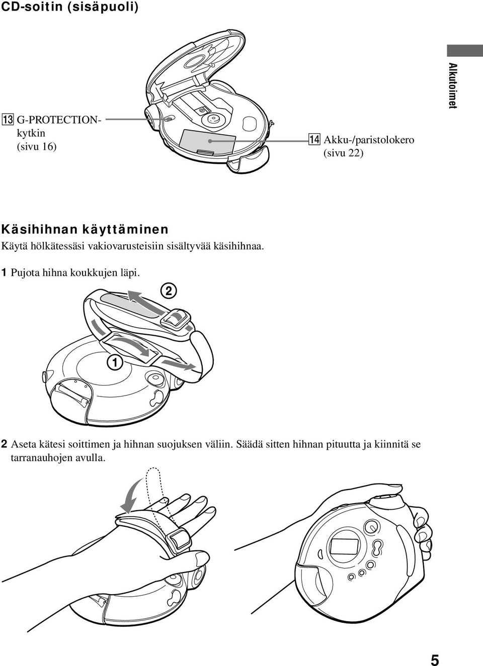 vakiovarusteisiin sisältyvää käsihihnaa. 1 Pujota hihna koukkujen läpi.