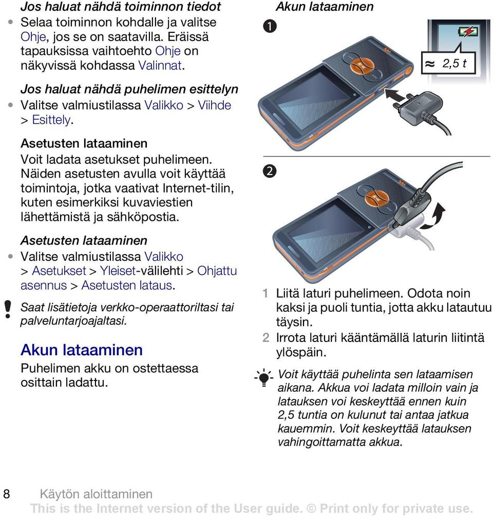 Näiden asetusten avulla voit käyttää toimintoja, jotka vaativat Internet-tilin, kuten esimerkiksi kuvaviestien lähettämistä ja sähköpostia.