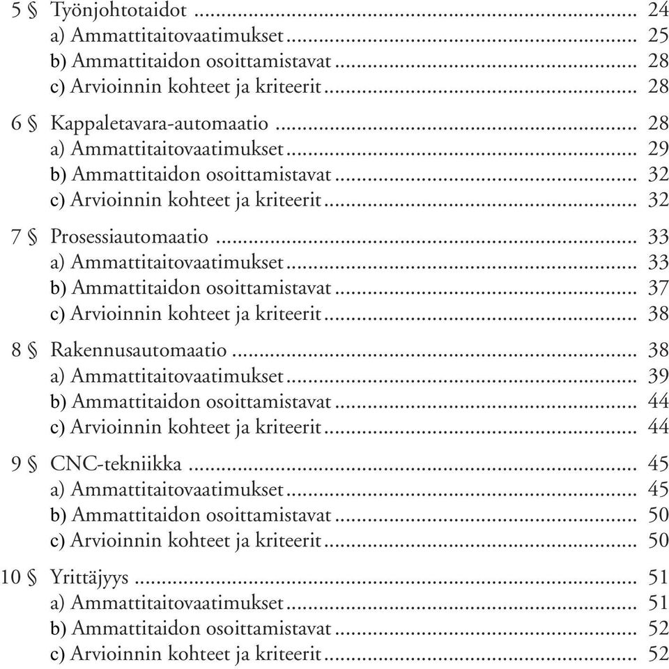 .. 37 c) Arvioinnin kohteet ja kriteerit... 38 8 Rakennusautomaatio... 38 a) Ammattitaitovaatimukset... 39 b) Ammattitaidon osoittamistavat... 44 c) Arvioinnin kohteet ja kriteerit.