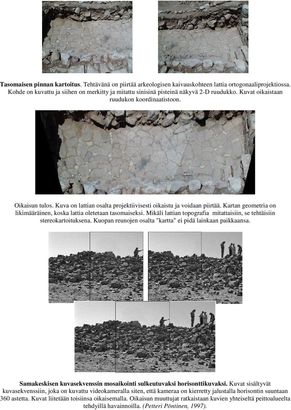 Mikäli lattian topografia mitattaisiin, se tehtäisiin stereokartoituksena. Kuopan reunojen osalta "kartta" ei pidä lainkaan paikkaansa.