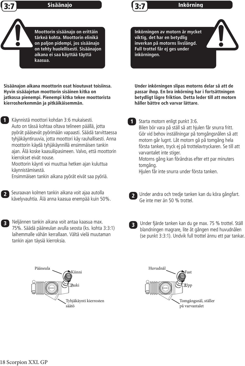 Hyvin sisääajetun moottorin sisäinen kitka on jatkossa pienempi. Pienempi kitka tekee moottorista kierrosherkemmän ja pitkäikäisemmän. Under inkörningen slipas motorns delar så att de passar ihop.