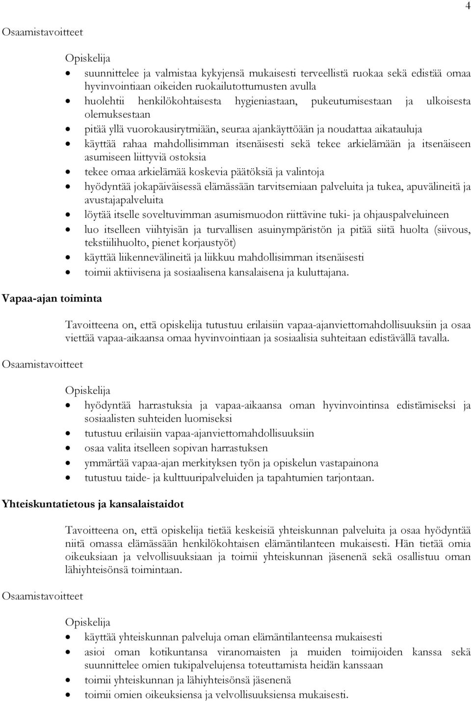 arkielämään ja itsenäiseen asumiseen liittyviä ostoksia tekee omaa arkielämää koskevia päätöksiä ja valintoja hyödyntää jokapäiväisessä elämässään tarvitsemiaan palveluita ja tukea, apuvälineitä ja