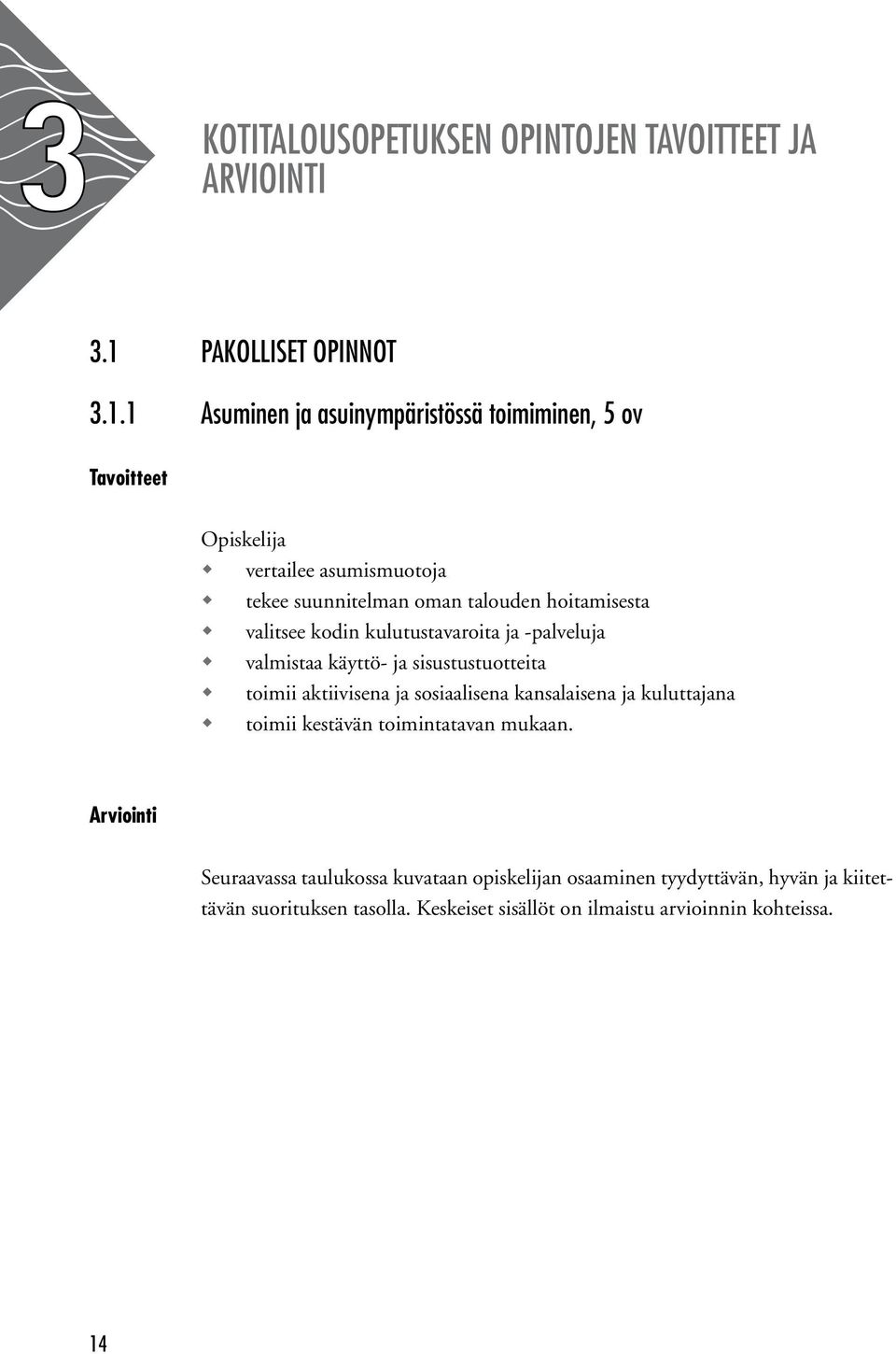 1 Asuminen ja asuinympäristössä toimiminen, 5 ov Tavoitteet vertailee asumismuotoja tekee suunnitelman oman talouden hoitamisesta valitsee