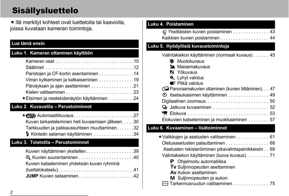 ..........................23 Etsimen ja nestekidenäytön käyttäminen..........24 Luku 2. Kuvaustila Perustoiminnot Automaattikuvaus........................27 Kuvan tarkasteleminen heti kuvaamisen jälkeen.