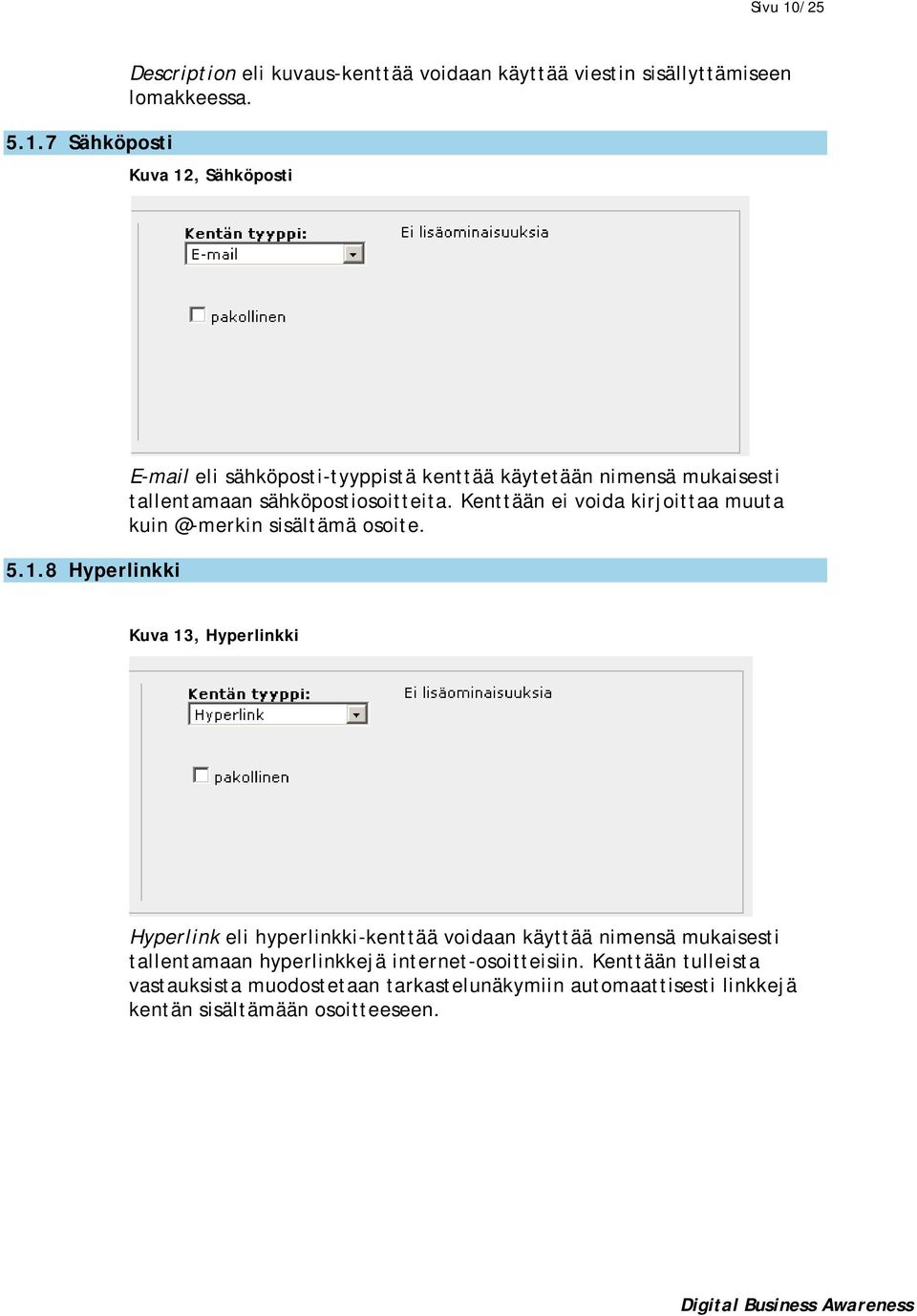 Kuva 13, Hyperlinkki Hyperlink eli hyperlinkki-kenttää voidaan käyttää nimensä mukaisesti tallentamaan hyperlinkkejä internet-osoitteisiin.