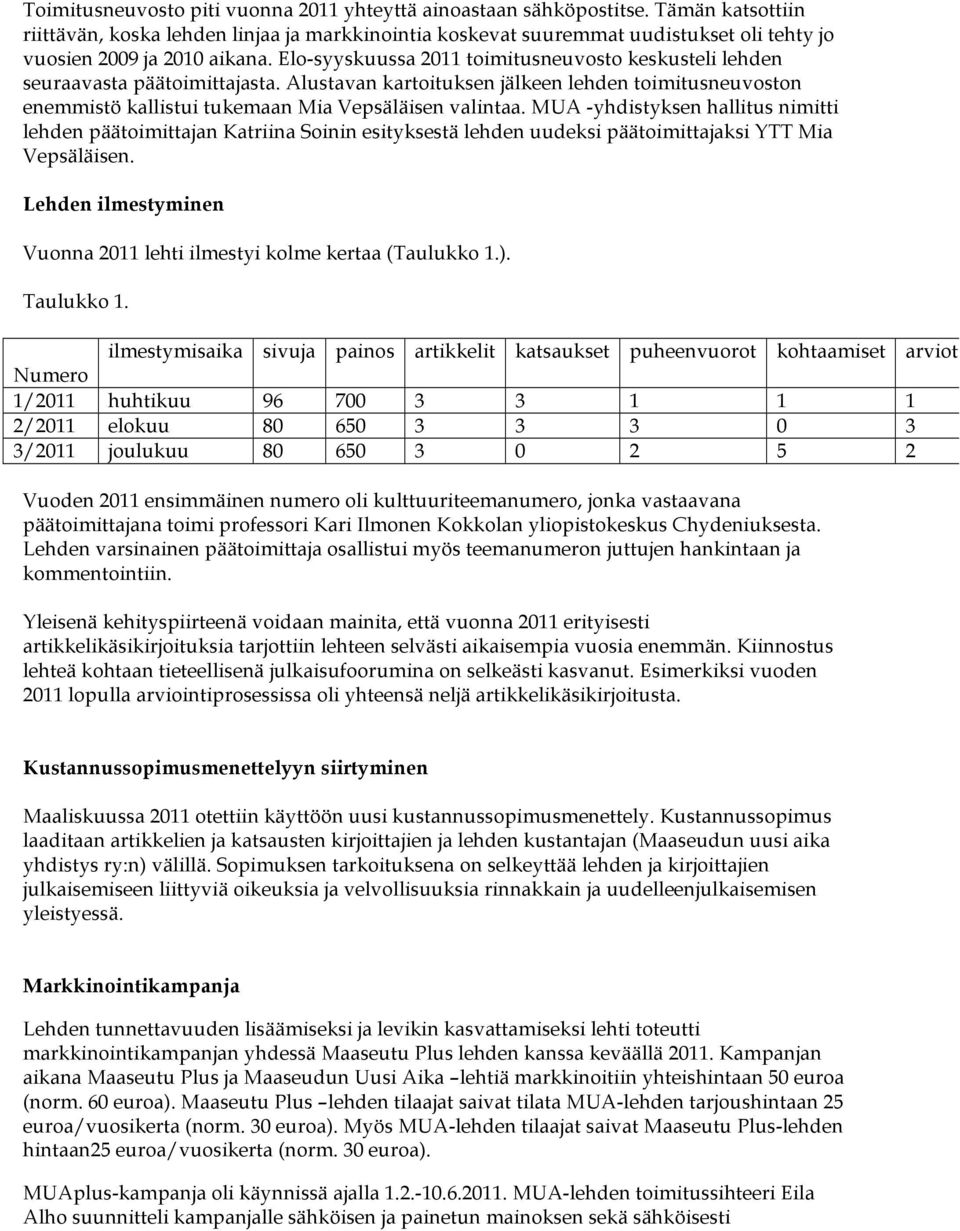 Elo-syyskuussa 2011 toimitusneuvosto keskusteli lehden seuraavasta päätoimittajasta. Alustavan kartoituksen jälkeen lehden toimitusneuvoston enemmistö kallistui tukemaan Mia Vepsäläisen valintaa.