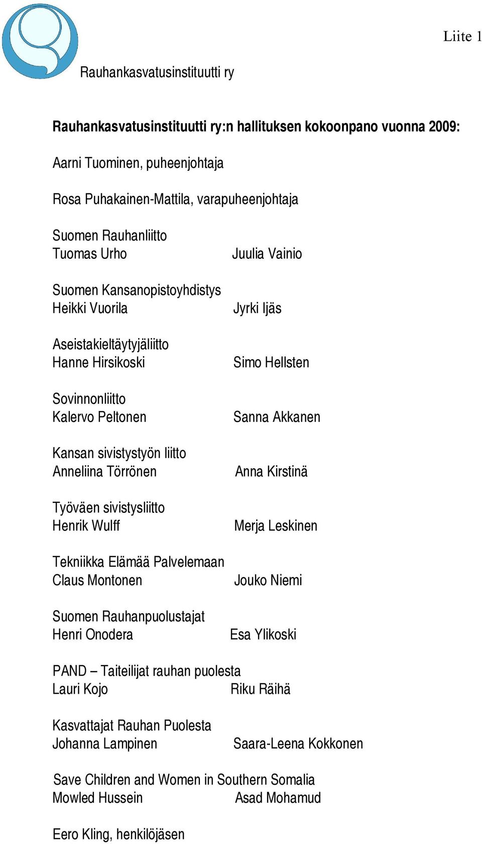 Henrik Wulff Tekniikka Elämää Palvelemaan Claus Montonen Suomen Rauhanpuolustajat Henri Onodera Juulia Vainio Jyrki Ijäs Simo Hellsten Sanna Akkanen Anna Kirstinä Merja Leskinen Jouko Niemi Esa