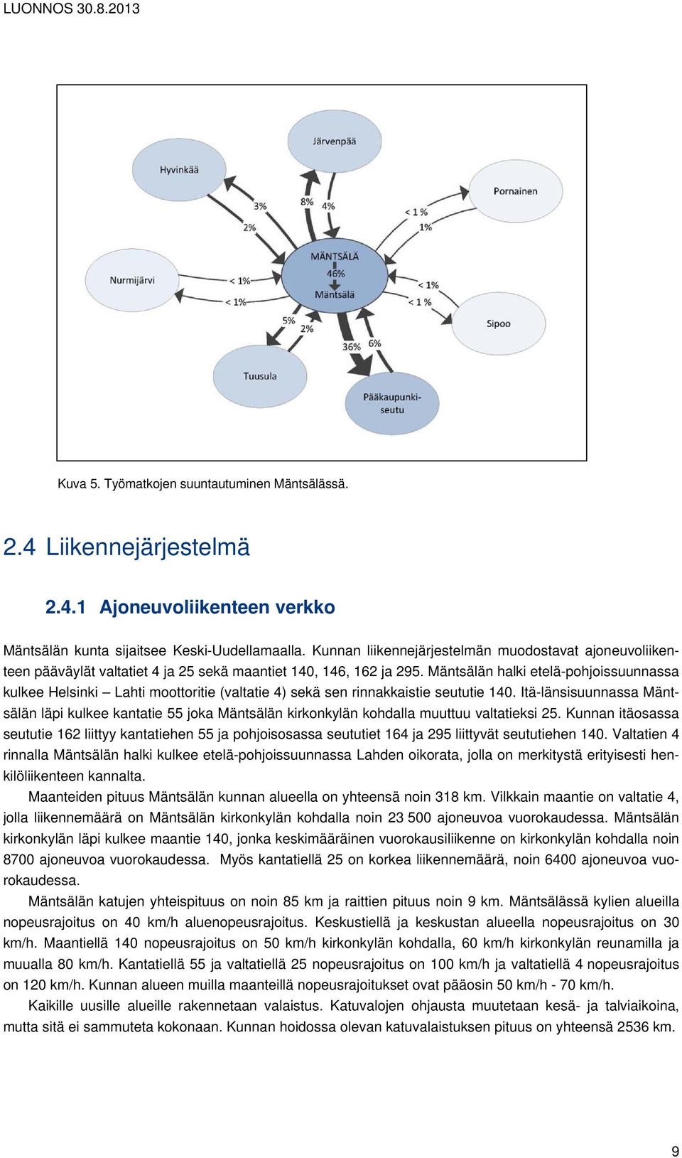 Mäntsälän halki etelä-pohjoissuunnassa kulkee Helsinki Lahti moottoritie (valtatie 4) sekä sen rinnakkaistie seututie 140.