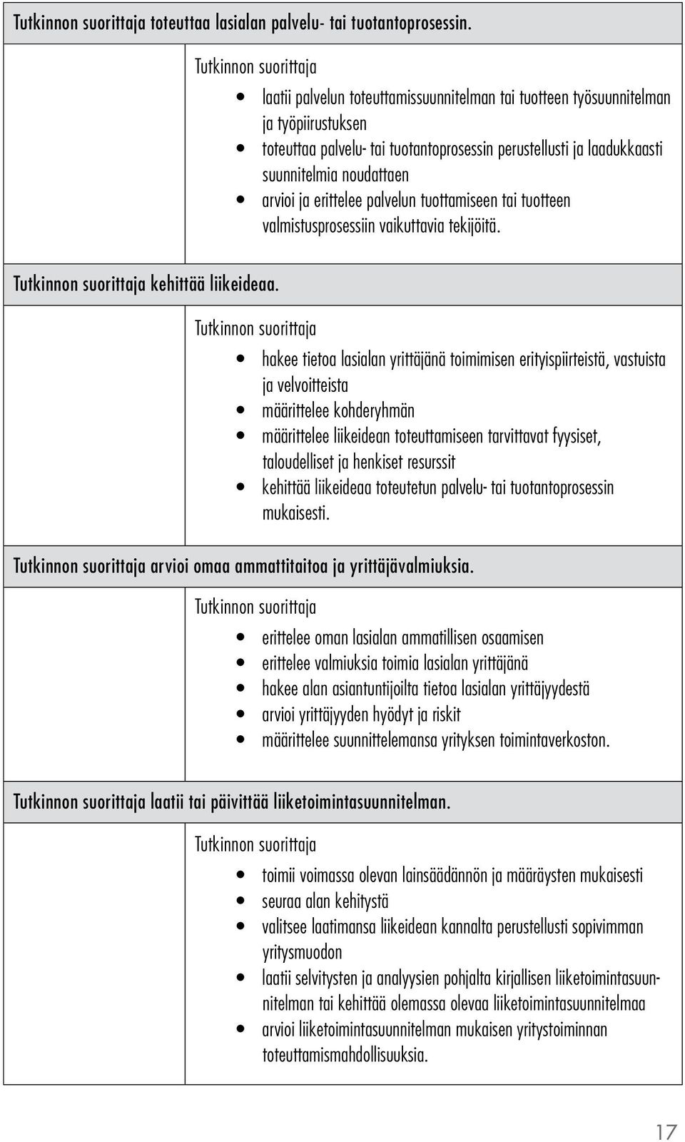 erittelee palvelun tuottamiseen tai tuotteen valmistusprosessiin vaikuttavia tekijöitä. kehittää liikeideaa.