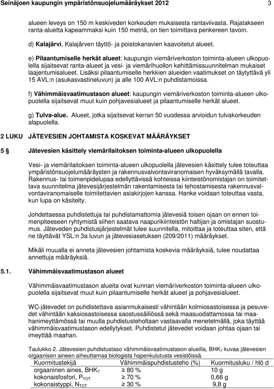 e) Pilaantumiselle herkät alueet: kaupungin viemäriverkoston toiminta-alueen ulkopuolella sijaitsevat ranta-alueet ja vesi- ja viemärihuollon kehittämissuunnitelman mukaiset laajentumisalueet.