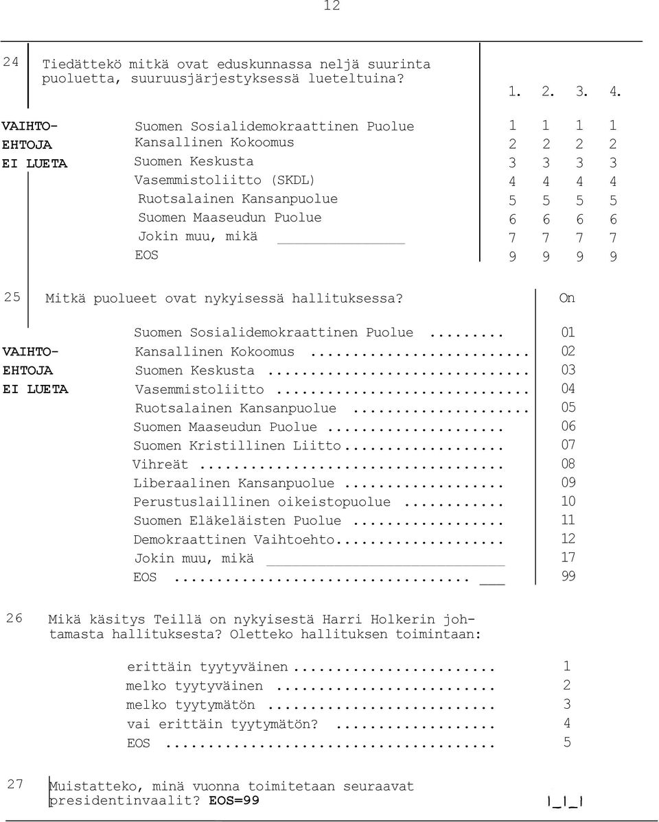 5 5 5 5 6 6 6 6 7 7 7 7 9 9 9 9 5 Mitkä puolueet ovat nykyisessä hallituksessa? On VAIHTO- EHTOJA EI LUETA Suomen Sosialidemokraattinen Puolue... Kansallinen Kokoomus... Suomen Keskusta.