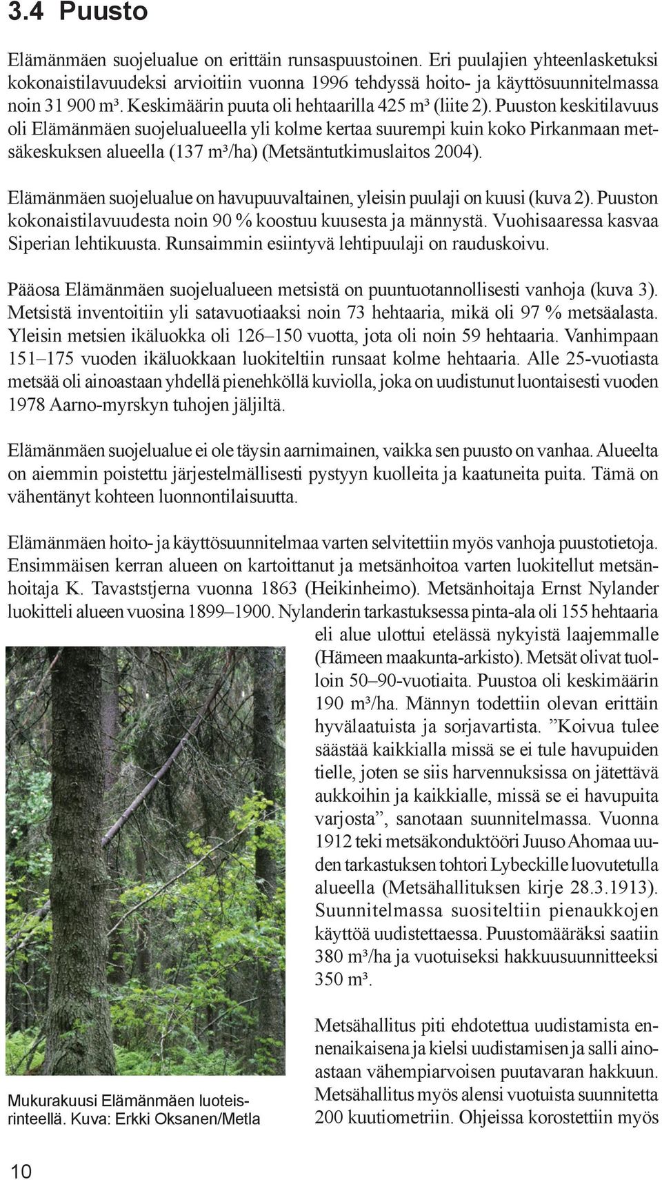 Puuston keski tilavuus oli Elämänmäen suojelualueella yli kolme kertaa suurempi kuin koko Pirkanmaan metsäkeskuksen alueella (137 m³/ha) (Metsäntutkimuslaitos 2004).