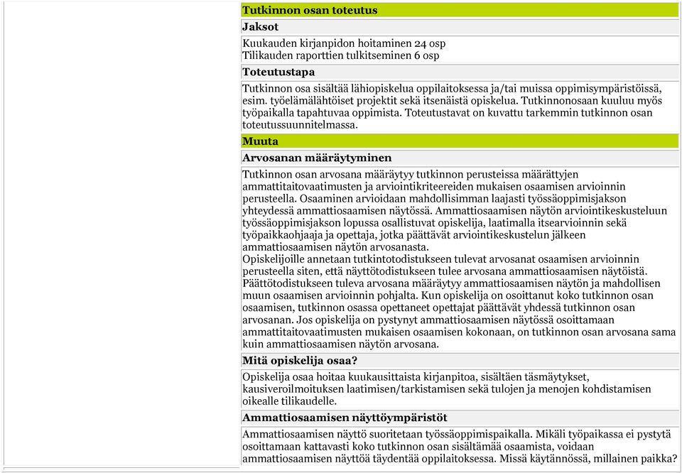 Toteutustavat on kuvattu tarkemmin tutkinnon osan toteutussuunnitelmassa.