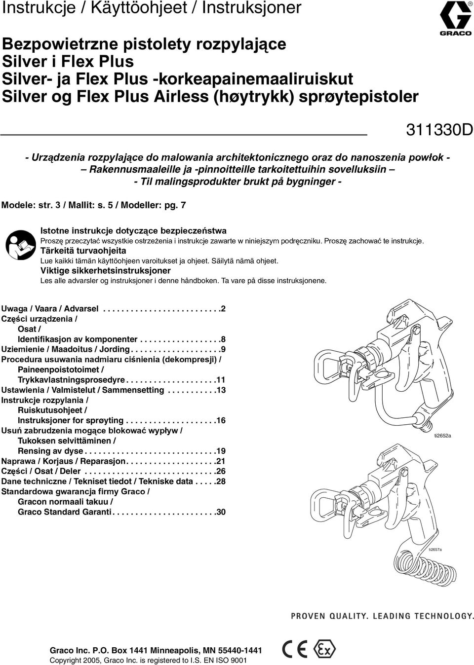 str. 3 / Mallit: s. 5 / Modeller: pg. 7 311330D Istotne instrukcje dotycz¹ce bezpieczeñstwa Proszê przeczytaæ wszystkie ostrze enia i instrukcje zawarte w niniejszym podrêczniku.