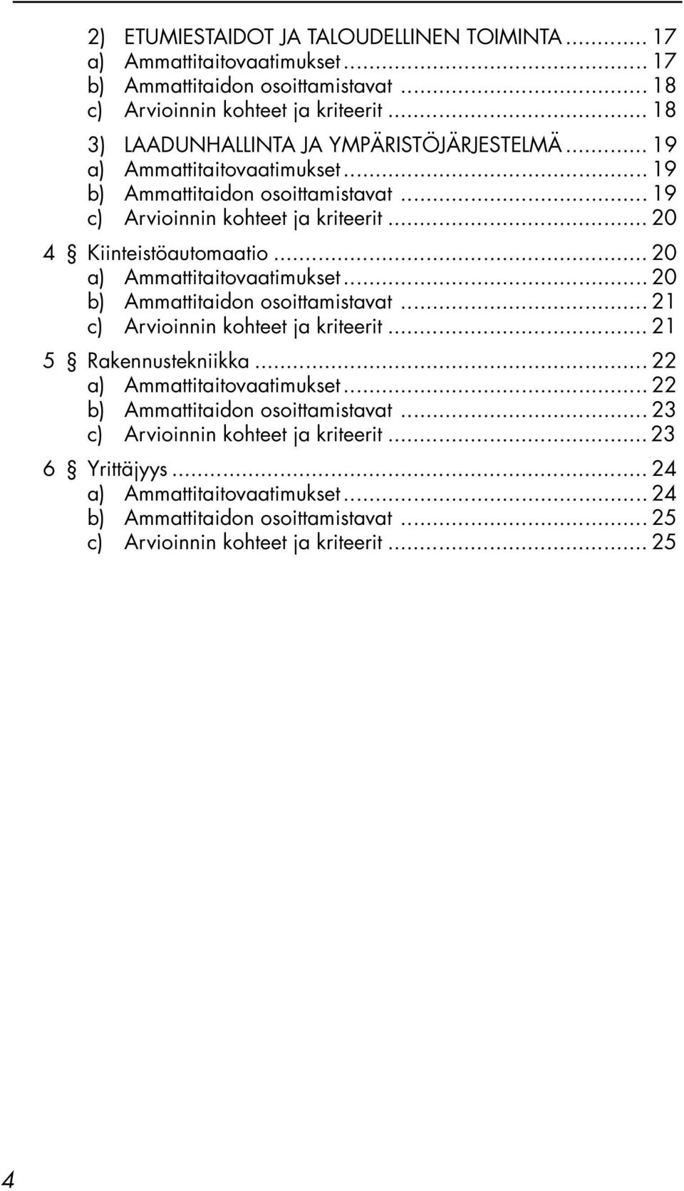 .. 20 4 Kiinteistöautomaatio... 20 a) Ammattitaitovaatimukset... 20 b) Ammattitaidon osoittamistavat... 21 c) Arvioinnin kohteet ja kriteerit... 21 5 Rakennustekniikka.