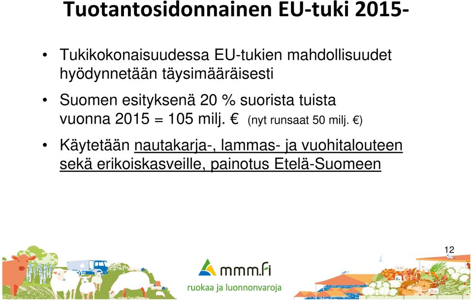 suorista tuista vuonna 2015 = 105 milj. (nyt runsaat 50 milj.