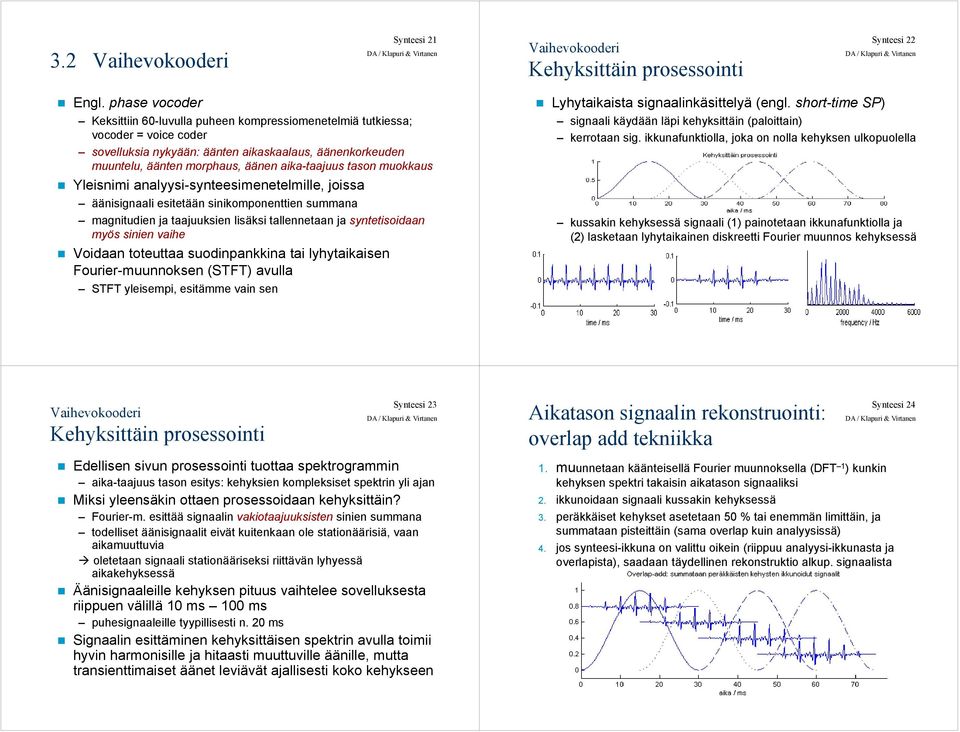 Yleisimi aalyysi-syteesimeetelmille, joissa ääisigaali esitetää siikompoettie summaa magitudie ja taajuuksie lisäksi talleetaa ja sytetisoidaa myös siie vaihe Voidaa toteuttaa suodipakkia tai