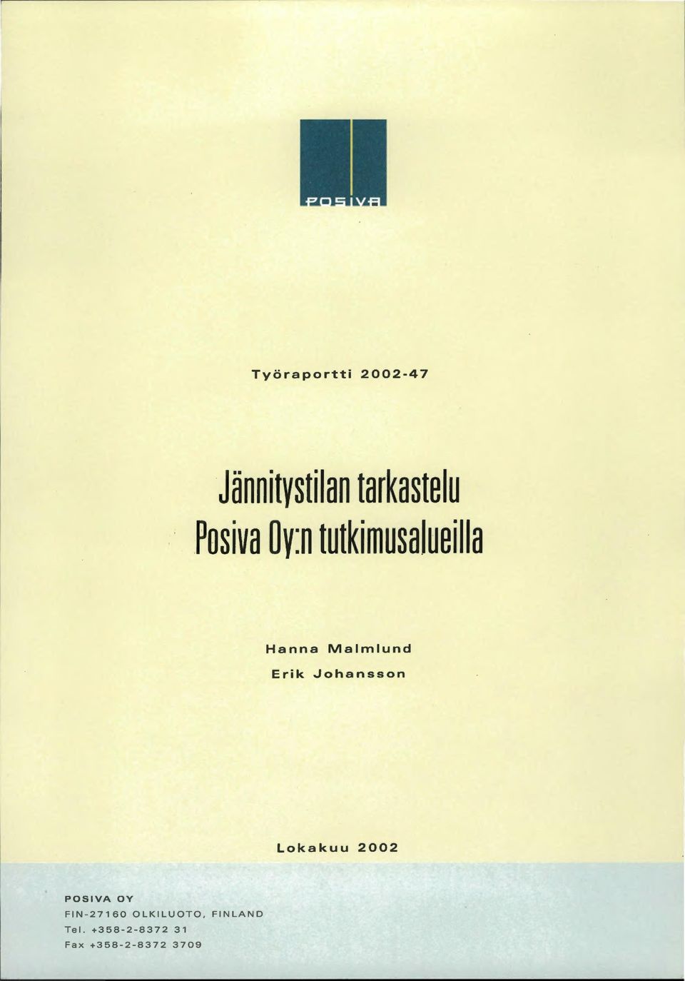 Johansson Lokakuu 2002 POSIVA OY FIN-27160