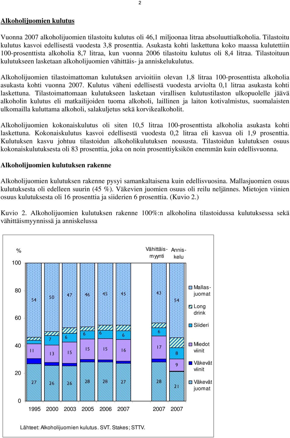 Tilastoituun kulutukseen lasketaan alkoholijuomien vähittäis- ja anniskelukulutus.