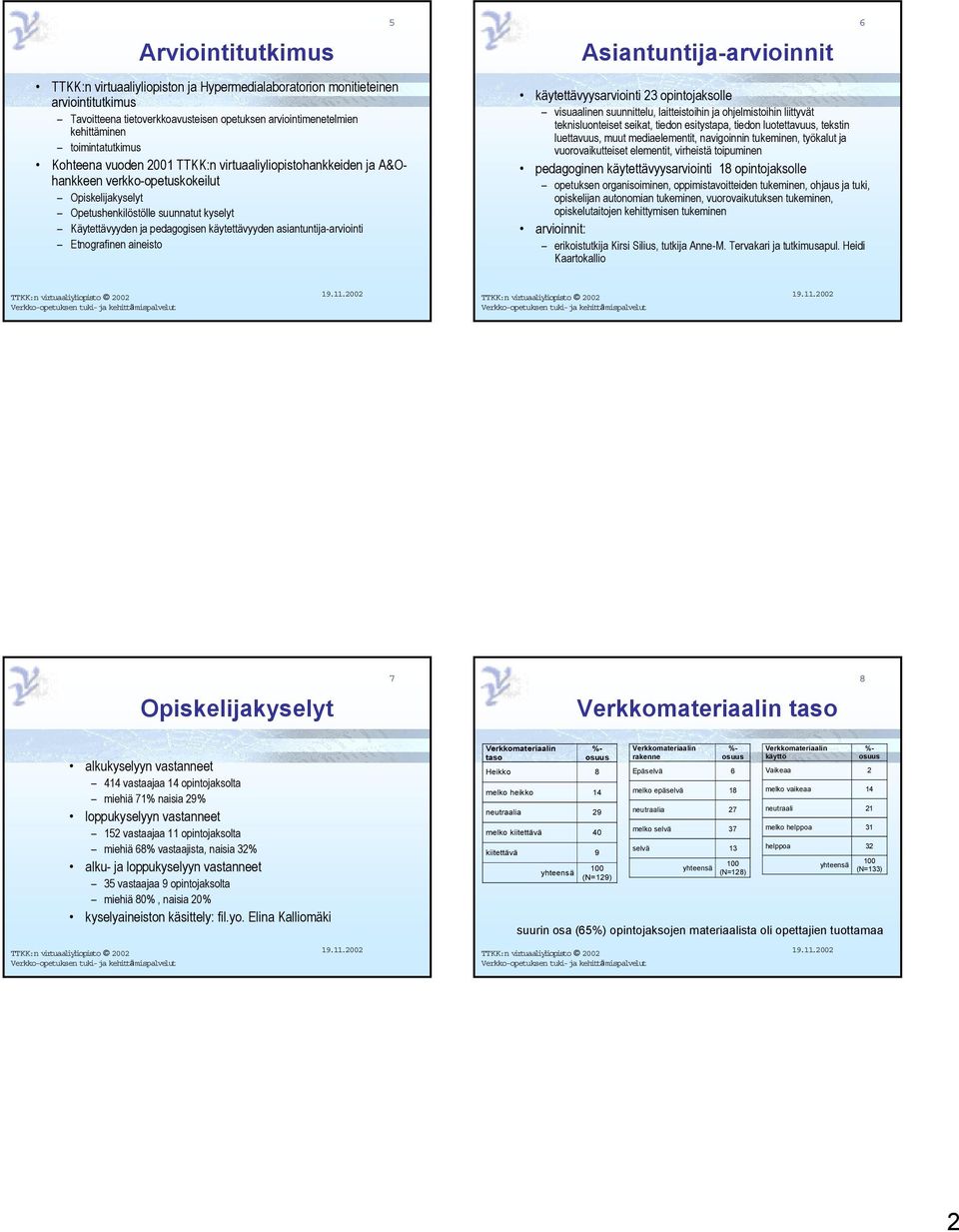 asiantuntija-arviointi Etnografinen aineisto 5 Asiantuntija-arvioinnit käytettävyysarviointi 23 opintojaksolle visuaalinen suunnittelu, laitteistoihin ja ohjelmistoihin liittyvät teknisluonteiset