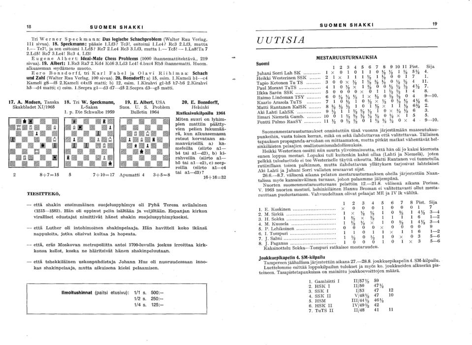 Albert: I.Re3 Ra7 2.Kd4 Kd6 3.Ld3 Lc4! 4.bxc4 Rb5 ihannematti. Huom. alkuaseman,)sydämen,) muoto.