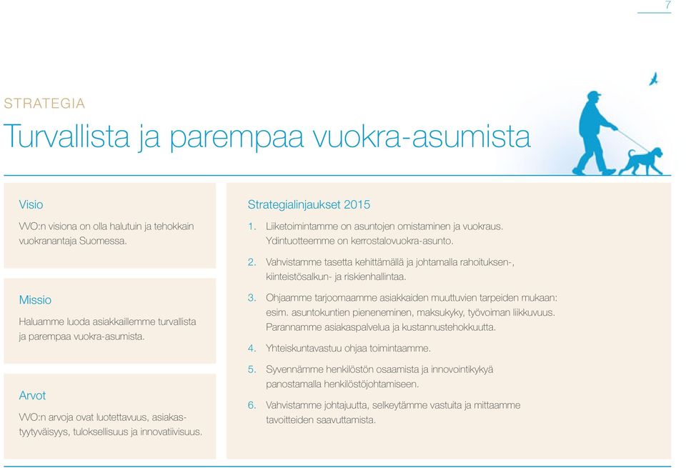 Missio Haluamme luoda asiakkaillemme turvallista ja parempaa vuokra-asumista. Arvot VVO:n arvoja ovat luotettavuus, asiakastyytyväisyys, tuloksellisuus ja innovatiivisuus. 3.