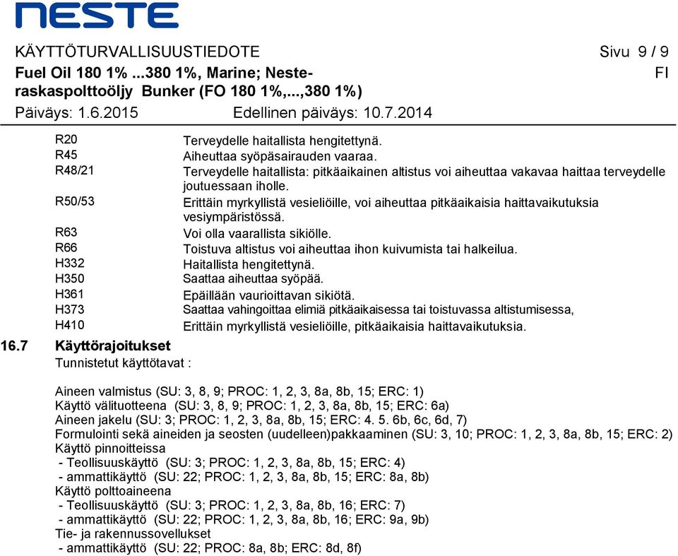 R50/53 Erittäin myrkyllistä vesieliöille, voi aiheuttaa pitkäaikaisia haittavaikutuksia vesiympäristössä. R63 Voi olla vaarallista sikiölle.