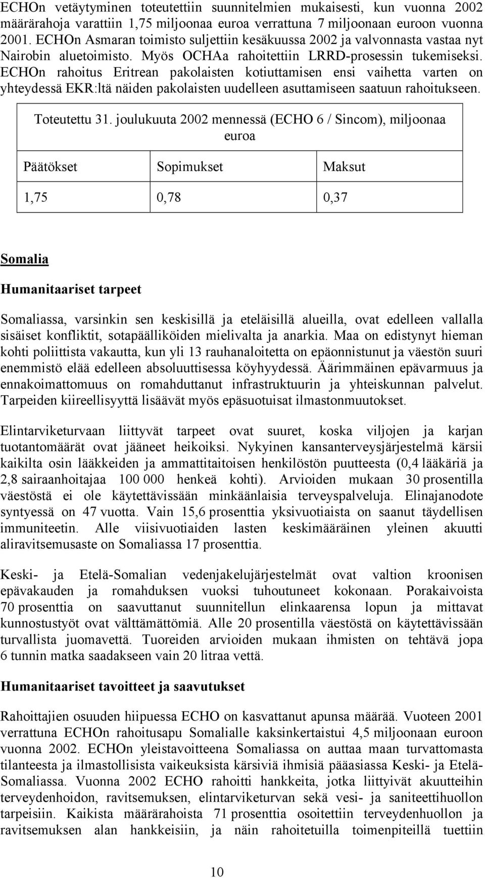 ECHOn rahoitus Eritrean pakolaisten kotiuttamisen ensi vaihetta varten on yhteydessä EKR:ltä näiden pakolaisten uudelleen asuttamiseen saatuun rahoitukseen. Toteutettu 31.