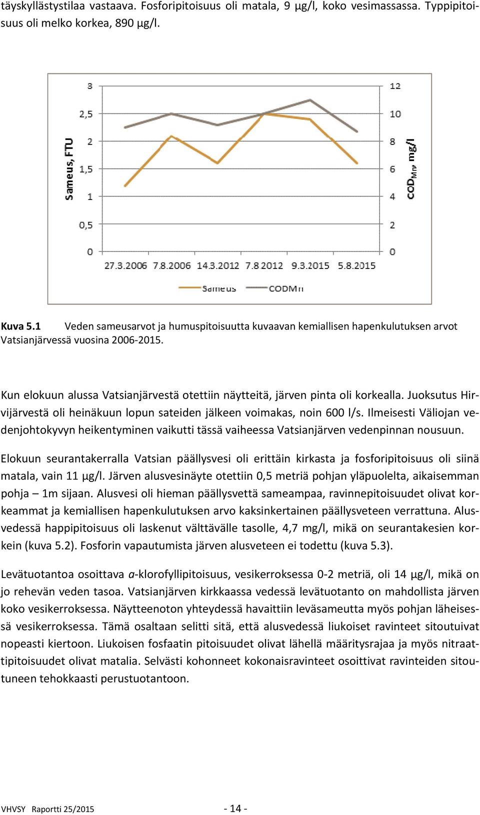 Juoksutus Hirvijärvestä oli heinäkuun lopun sateiden jälkeen voimakas, noin 600 l/s. Ilmeisesti Väliojan vedenjohtokyvyn heikentyminen vaikutti tässä vaiheessa Vatsianjärven vedenpinnan nousuun.