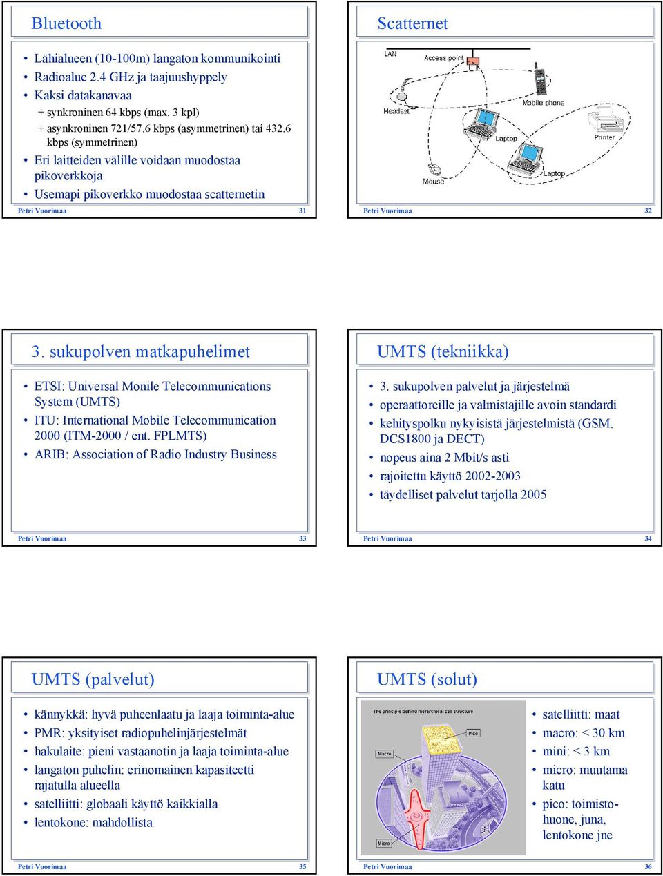 sukupolven matkapuhelimet ETSI: Universal Monile Telecommunications System (UMTS) ITU: International Mobile Telecommunication 2000 (ITM-2000 / ent.