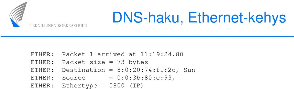 80 ETHER: Packet size = 73 bytes ETHER: