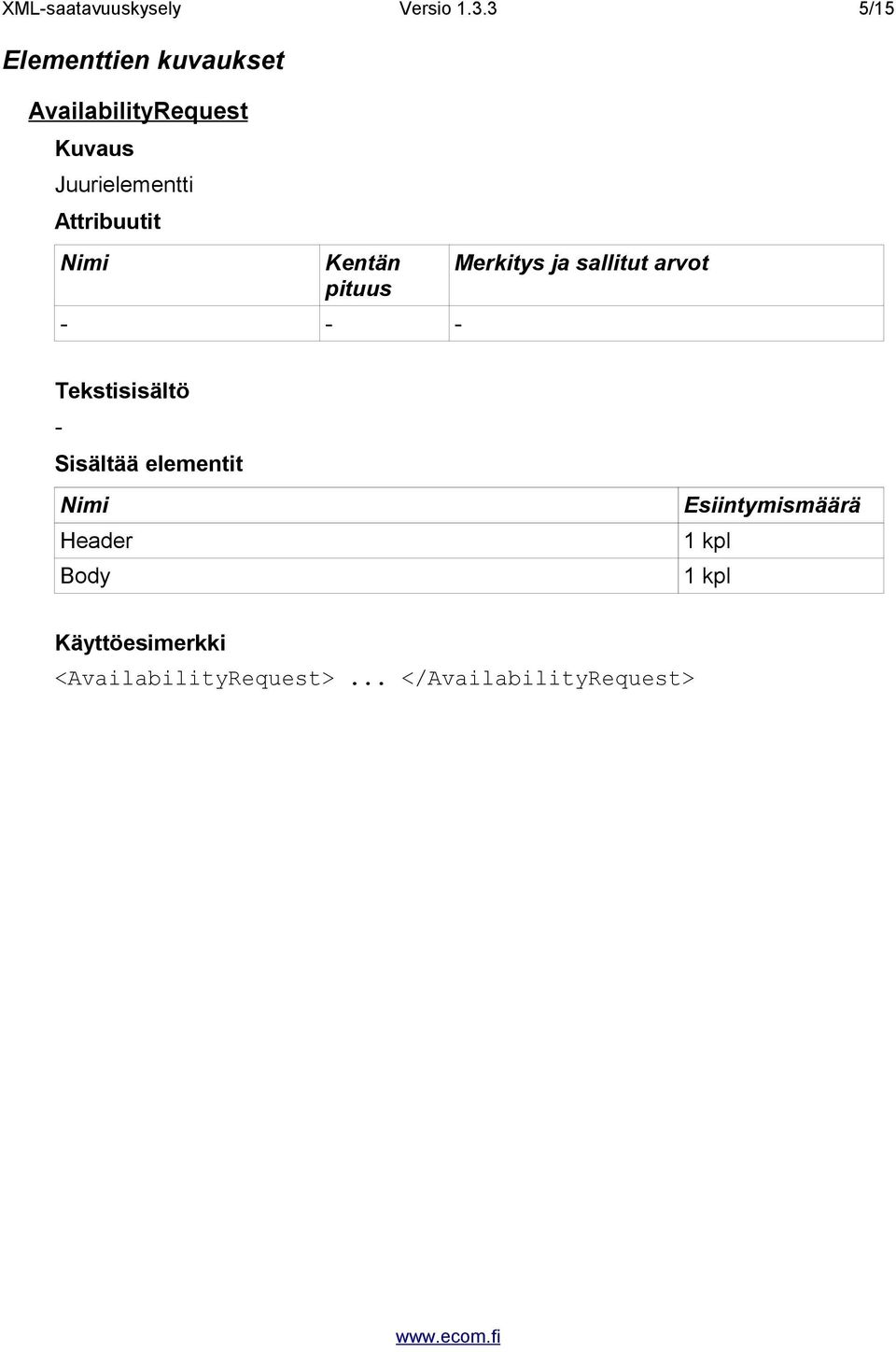 AvailabilityRequest Juurielementti - - - -