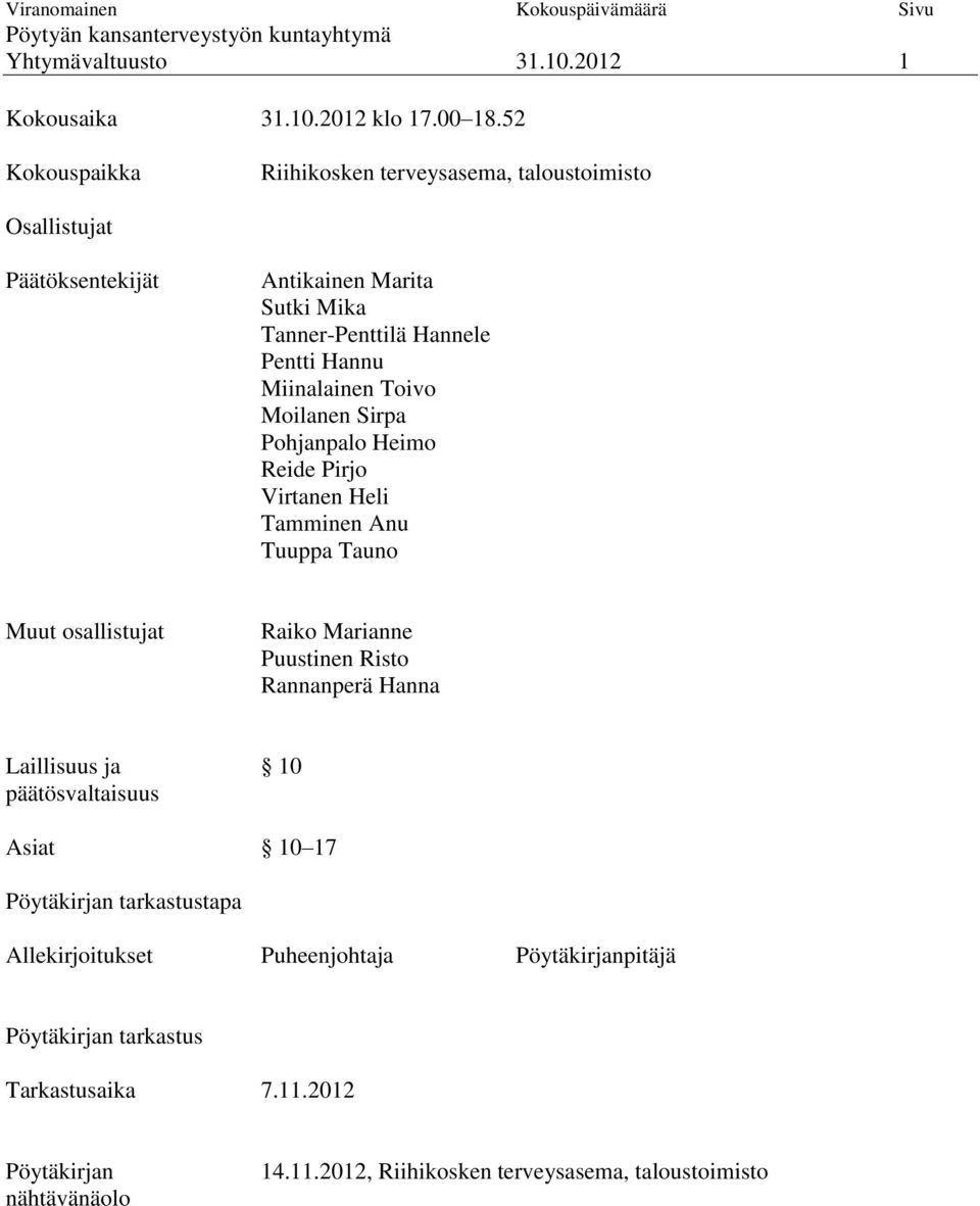 Miinalainen Toivo Moilanen Sirpa Pohjanpalo Heimo Reide Pirjo Virtanen Heli Tamminen Anu Tuuppa Tauno Muut osallistujat Raiko Marianne Puustinen Risto