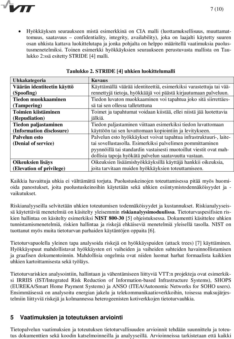 Toinen esimerkki hyökkäyksien seuraukseen perustuvasta mallista on Taulukko 2:ssä esitetty STRIDE [4] malli.