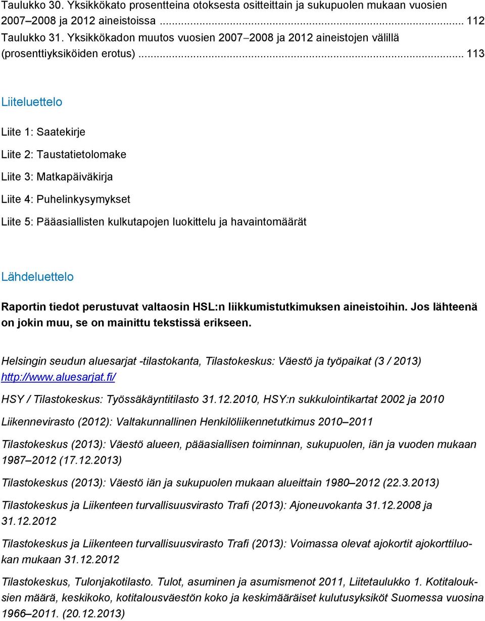 .. 11 Liiteluettelo Liite 1: Saatekirje Liite : Taustatietolomake Liite : Matkapäiväkirja Liite 4: Puhelinkysymykset Liite 5: Pääasiallisten kulkutapojen luokittelu ja havaintomäärät Lähdeluettelo