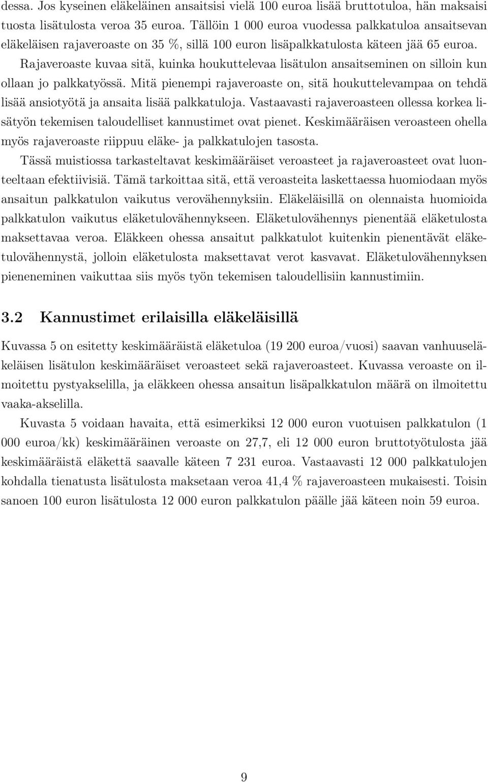 Rajaveroaste kuvaa sitä, kuinka houkuttelevaa lisätulon ansaitseminen on silloin kun ollaan jo palkkatyössä.