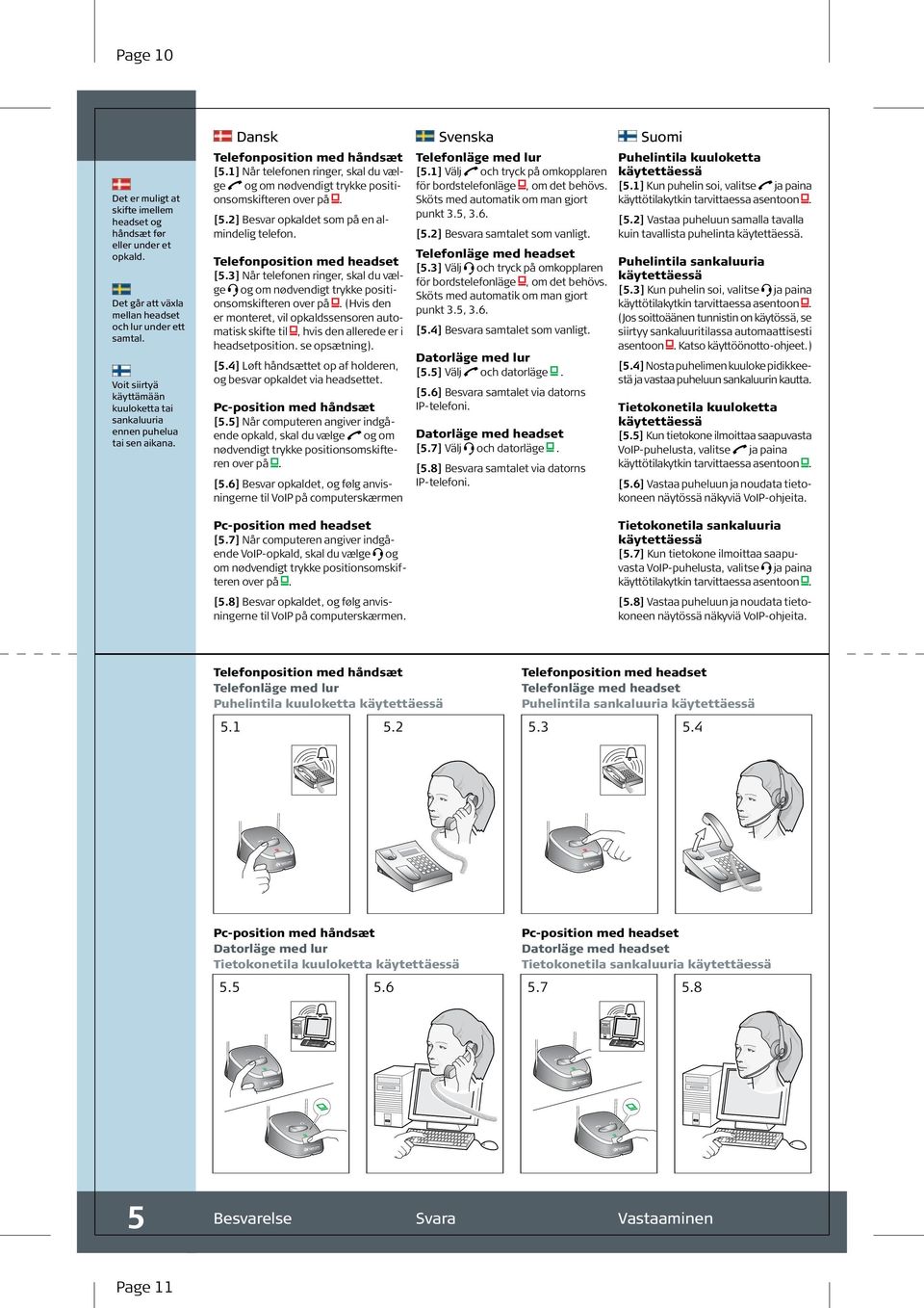 1] Välj och tryck på omkopplaren og om nødvendigt trykke positi- för bordstelefonläge, om det behövs. onsomskifteren over på. Sköts med automatik om man gjort [5.