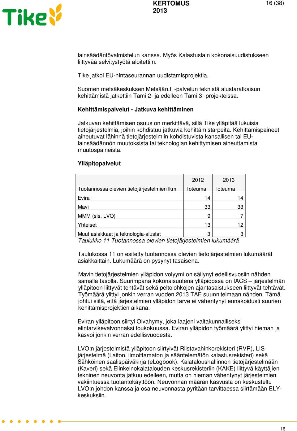 Kehittämispalvelut - Jatkuva kehittäminen Jatkuvan kehittämisen osuus on merkittävä, sillä Tike ylläpitää lukuisia tietojärjestelmiä, joihin kohdistuu jatkuvia kehittämistarpeita.