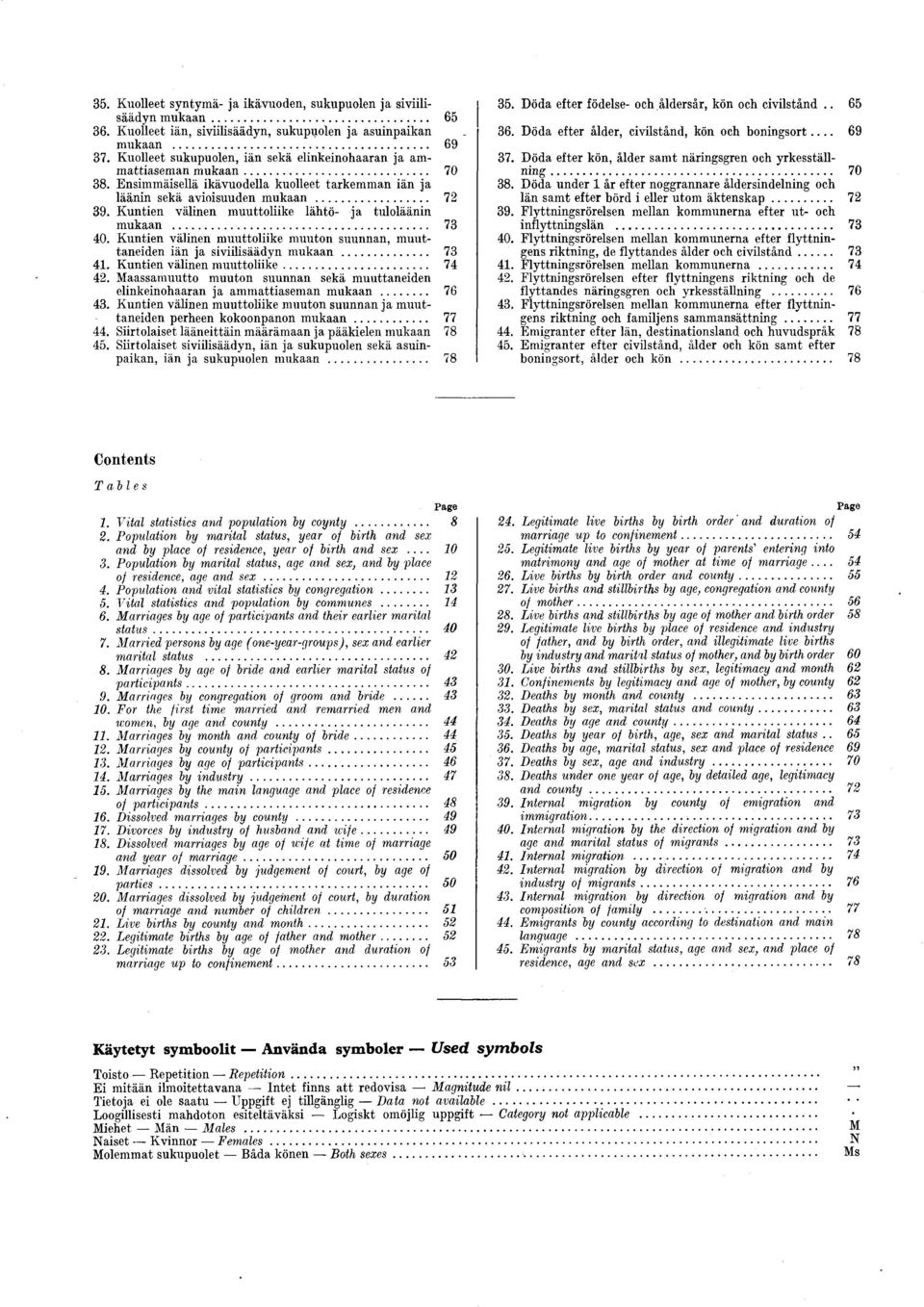 K untien välinen m uuttoliike lähtö- ja tuloläänin m ukaan... 73 40. K untien välinen m uuttoliike m uuton suunnan, m uuttaneiden iän ja siviilisäädyn m ukaan... 73 41.
