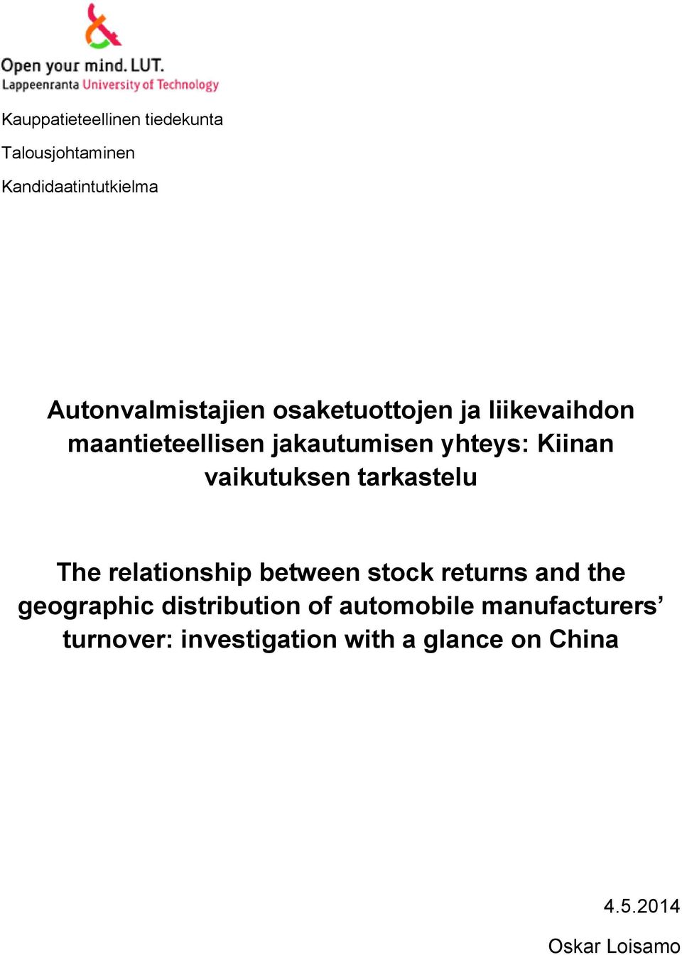 tarkastelu The relationship between stock returns and the geographic distribution of