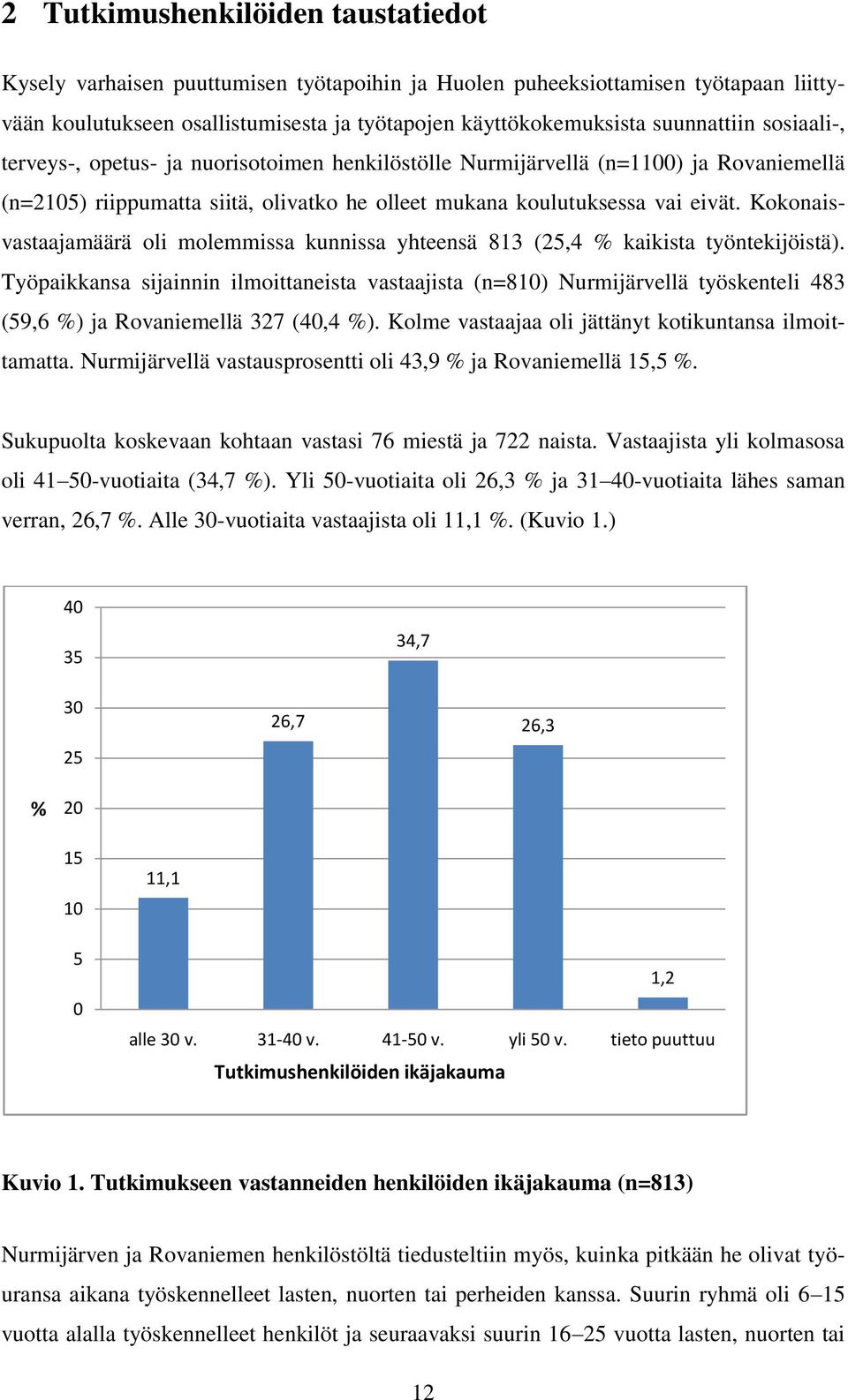 Kokonaisvastaajamäärä oli molemmissa kunnissa yhteensä 813 (25,4 % kaikista työntekijöistä).