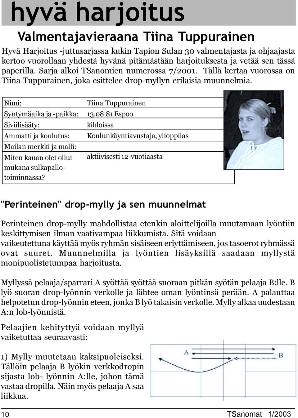 Nimi: Syntymäaika ja -paikka: Siviilisääty: Ammatti ja koulutus: Mailan merkki ja malli: Miten kauan olet ollut mukana sulkapallotoiminnassa? Tiina Tuppurainen 3.8.