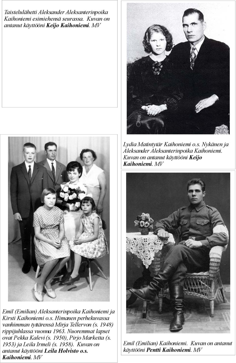 1948) rippijuhlassa vuonna 1963. Nuoremmat lapset ovat Pekka Kalevi (s. 1950), Pirjo Marketta (s. 1953) ja Leila Irmeli (s. 1958).