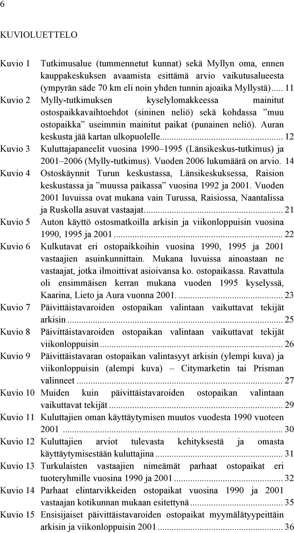 Auran keskusta jää kartan ulkopuolelle... Kuvio 3 Kuluttajapaneelit vuosina 10 1 (Länsikeskus-tutkimus) ja 2006 (Mylly-tutkimus). Vuoden 2006 lukumäärä on arvio.